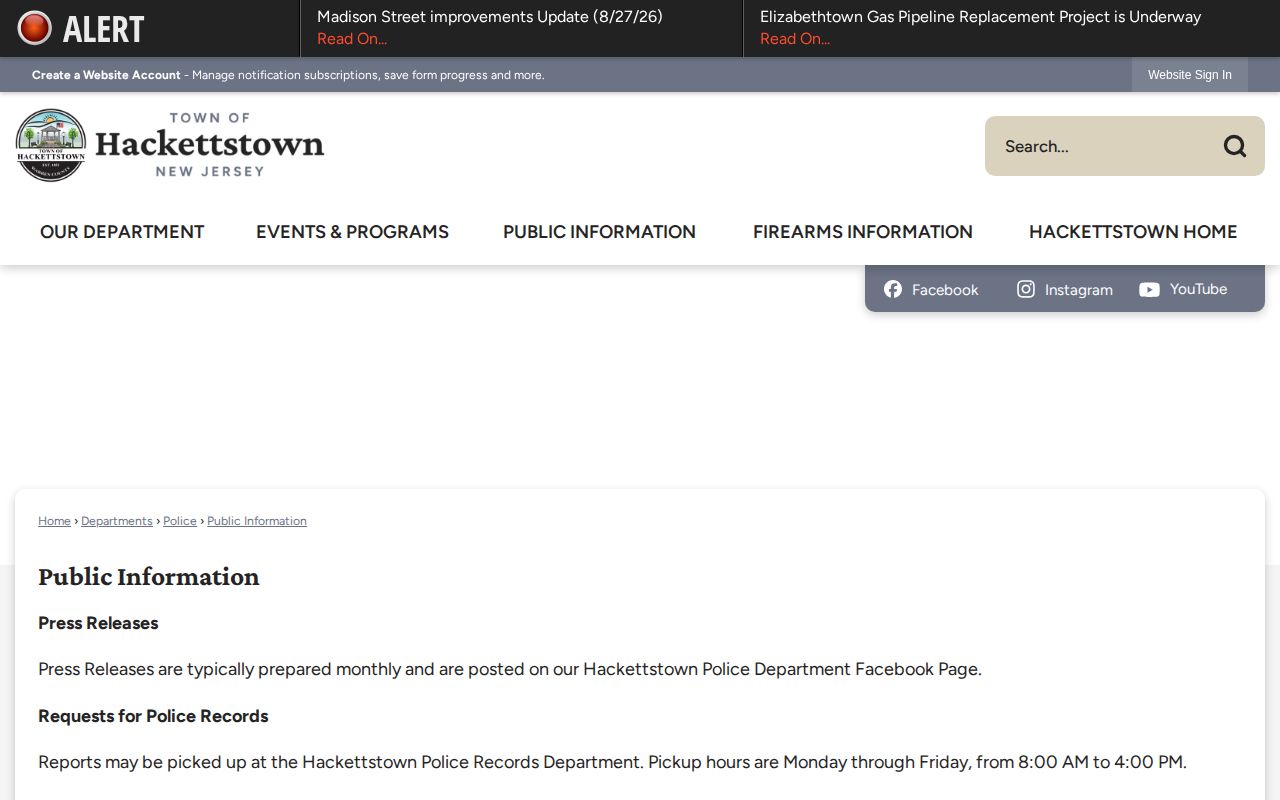 Hackettstown Police Warren County arrest records and monthly release source