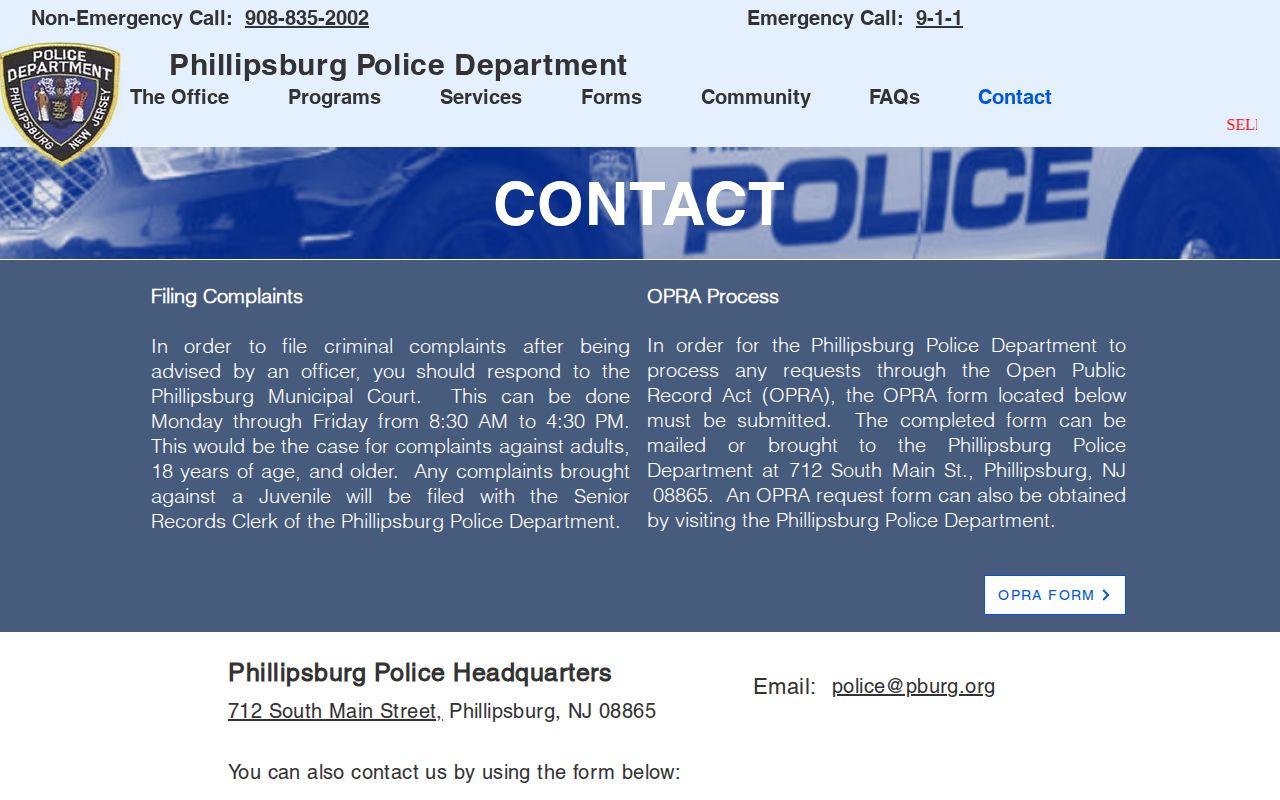 Phillipsburg Police Warren County arrest-record request source
